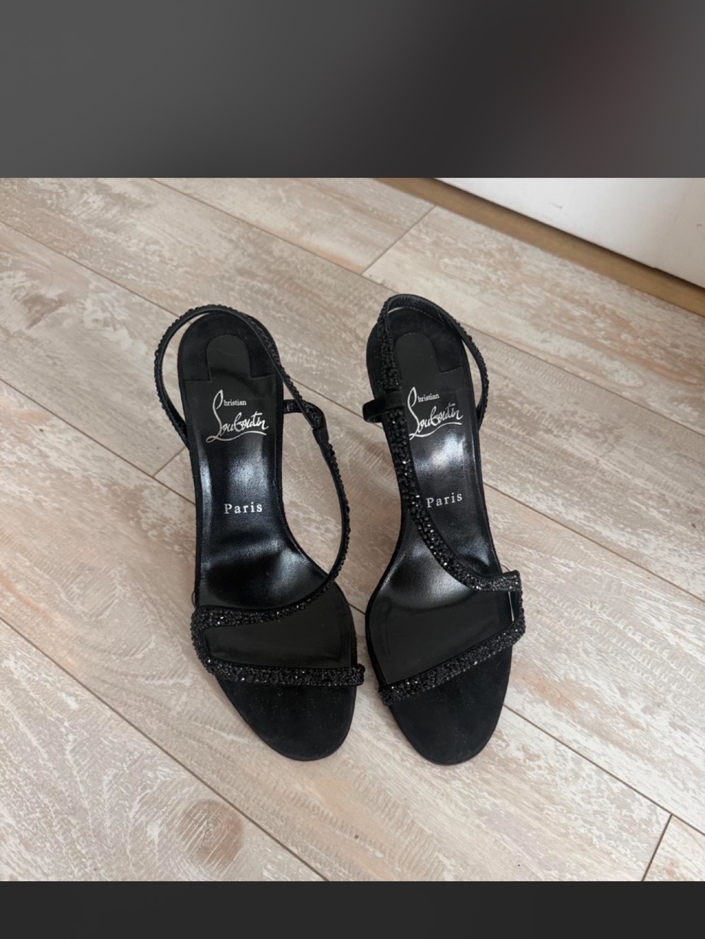 Christian Louboutin Black Crystal Strappy Stiletto Sandals with Red Sole - Picture 2 of 7